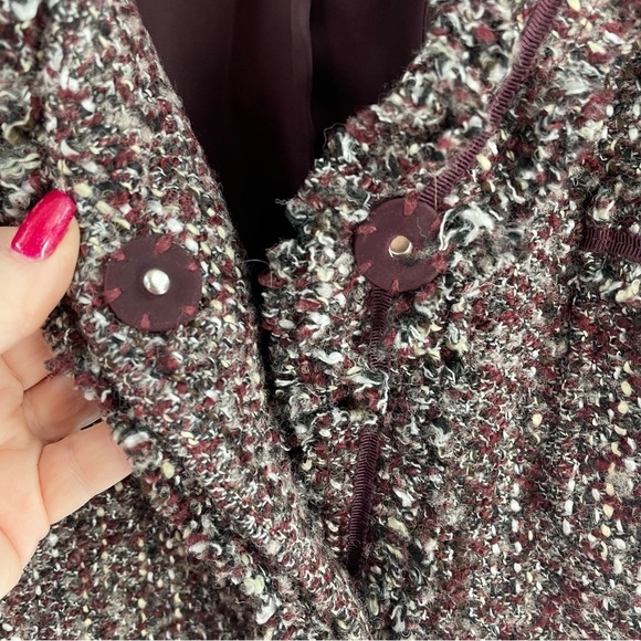 Talbots Vintage Wool Blend Snap Maroon Tweed Boucle Knit Long Sleeve Jacket - Picture 6 of 11